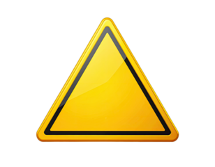 A yellow triangle with black border, glossy surface and rounded corners on a black background
