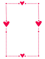Heartshaped border design with red hearts and dots on transparent background