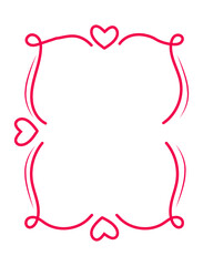 Delicate red heart frame design isolated on transparent background for Valentines Day cards