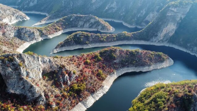 Aerial view of dramatic Uvac River canyon, Serbia