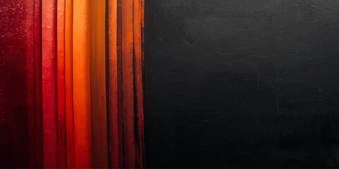 Vintage grunge wallpaper backdrop featuring a dark textured pattern of red and yellow curtains with black material on an old wooden surface