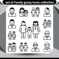 A collection of diverse family and people outline icons representing various relationships and age groups
