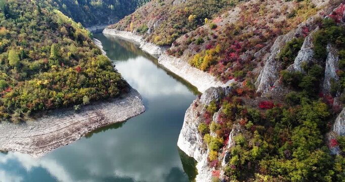 Aerial view of Uvac River bend and cliffs, Serbia