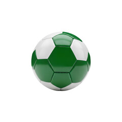 Fototapeta premium Green and white soccer ball with a glossy finish, isolated on a transparent background, showcasing vibrant colors and classic hexagonal patch design, suitable for sports and football-themed content.
