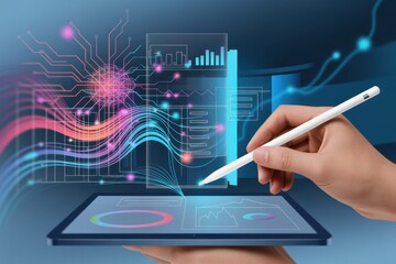 Data science, and big data technology. Scientist computing, analysis and visualizing complex data set on computer for business analytics.artificial intelligence, machine learning, Data mining.