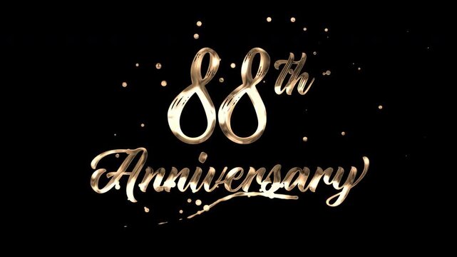 88th anniversary text animation in golden metallic effect. suitable for celebrating special occasions, invitations, anniversary cards and social media. Includes alpha channel for any background.