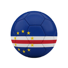 Obraz premium Soccer ball painted with the flag of Cape Verde. The ball has a blue background with horizontal red and white stripes, and a circle of yellow stars. The design is vibrant, patriotic, and creative, com