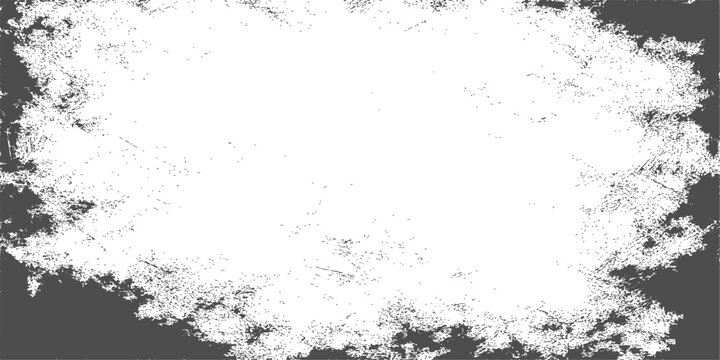 An abstract dark grunge background featuring a vintage ink splat design with a dirty paint texture and a decorative black spray frame border on an old paper wall illustration
