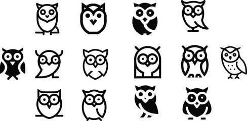 owl vector design with black silhouette and white background