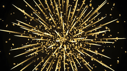 Golden explosion of abstract particles and light bursts, symbolizing celebration and explosive energy