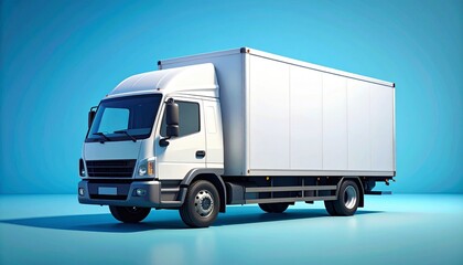 Clean White Delivery Truck with Blank Cargo Box for Branding Isolated on a Bright Blue Gradient Background