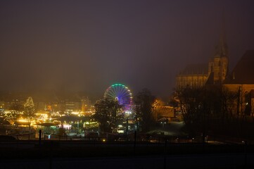 Christmas market at Erfurt at a foggy evening