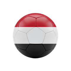 Fototapeta premium Soccer ball with Yemen flag colors, featuring red, white, and black horizontal stripes, set against a clean, transparent background, showcasing a modern, vibrant design.