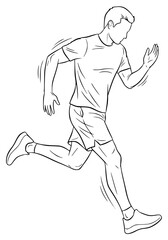 Fototapeta premium a sketch of a man running with a ball in a race for the ball, ball, drawing, illustration, male, man, race, run, run with, sketch, against transparent background