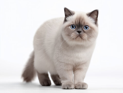 Cute British shorthair kitten standing on white background purebred pet portrait for breeders and cat lovers