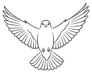 Obraz premium a black and white drawing of a bird of peace flying, bird, black, dove, drawing, fly, peace, pigeon, white, wing, against transparent background