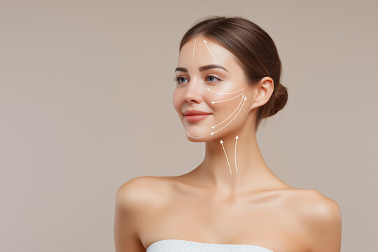Young woman with marked cheek lines illustration of cosmetic facelift planning aesthetic medicine and plastic surgery concept