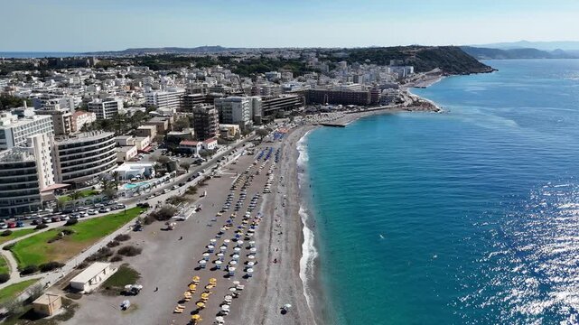 Rhodes City seen from a drone. Greece. Rhodes City. Elli Beach.