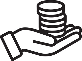 Financial savings and investment concept icon showing a hand holding a stack of coins for banking, wealth management, and capital growth themes