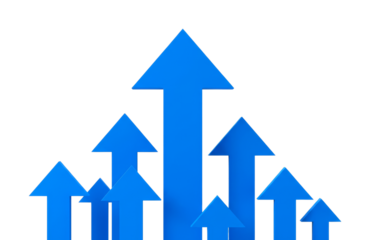 Multiple blue arrows pointing upwards symbolize growth and success in business, finance, and various aspects of life, representing positive trends and advancement.