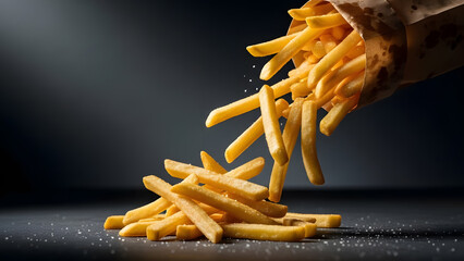 Hot Salted French Fries Spilling From Paper Bag