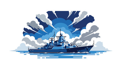 Modern vector illustration of naval warship sailing at sea, ideal for maritime security, defense fleet, and naval operations concepts © meeblues