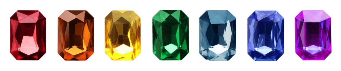 Set of bright gemstones isolated on white
