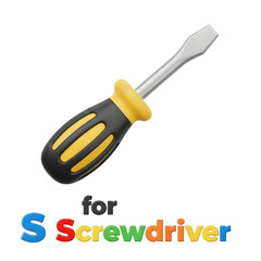 3D icon of a yellow and black screwdriver for alphabet learning letter S
