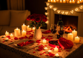 Romantic Valentine’s Day Celebration with Loving Couple and Warm Red Aesthetic