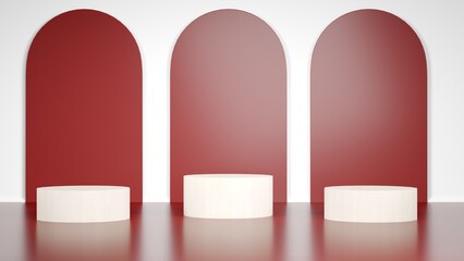 Pastel Pink Studio Podium with Red Arches for Product Mockup