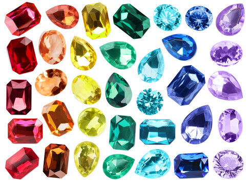 Set of bright gemstones isolated on white
