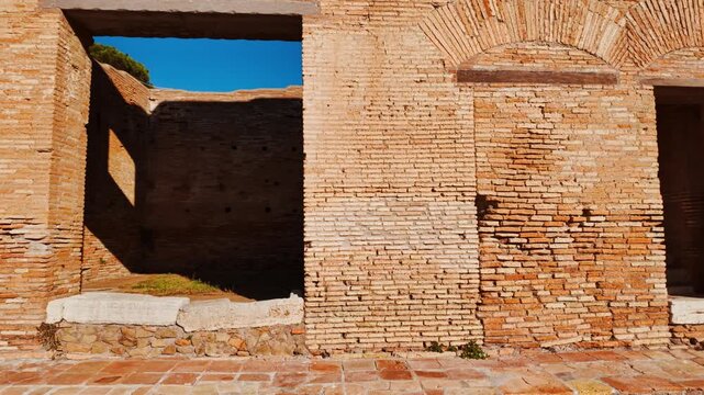 The Via dei Balconi in Ostia Antica, the old port of Rome, Lazio, Italy, dating back to the 7th century BC