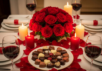 Romantic Valentine&rsquo;s Day Celebration with Loving Couple and Warm Red Aesthetic