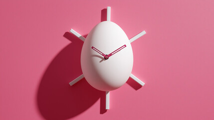 Minimal Creative Time Concept with Clock Inside White Egg on Pink Background