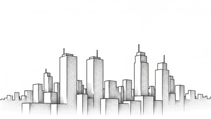 Obraz premium Sketchy Skyline of Tall Buildings in Black and White
