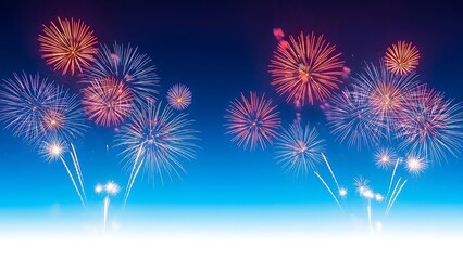 Vibrant fireworks display against a gradient night sky