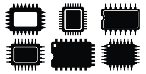 A black silhouette of a  cache memory chip icon set. Simple graphic element. © Bhabas