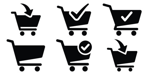 A black silhouette of a  checkout process cart icon set. Simple graphic element. © Bhabas