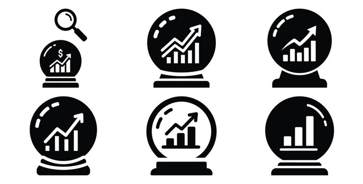 A black silhouette of a  business forecast crystal icon set. Simple graphic element.
