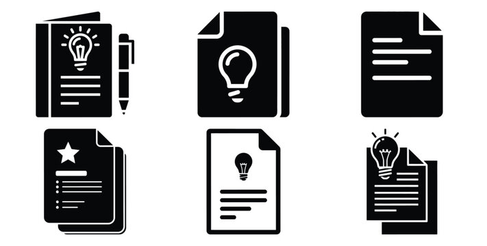 A black silhouette of a  creative brief document icon set. Simple graphic element.