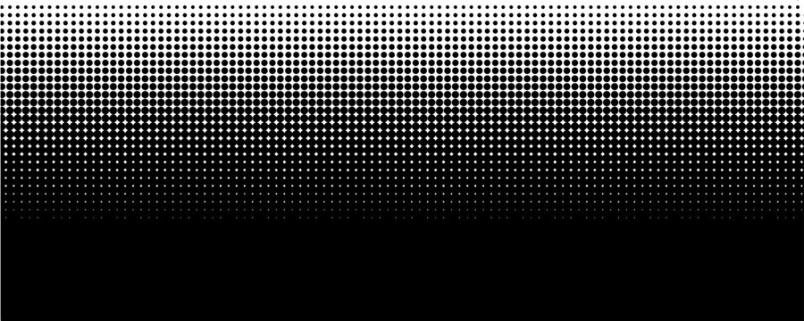 Dotted halftone gradient texture. Vanishing polka dot background. Repeating dots gradation pattern background. Black fading comic pop art