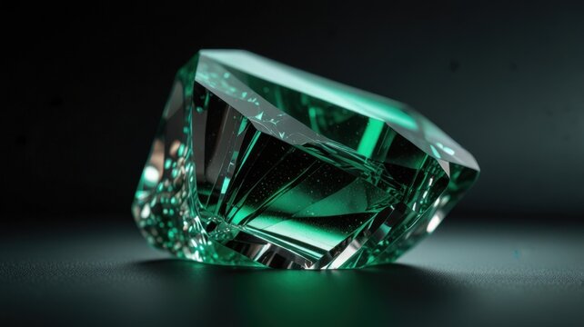 Irregular Emerald Green Crystal Texture, on Black Background With Soft Internal Glow