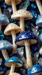 Elegant Blue Sapphire Gem and White Pearl Mushroom Fantasy Background