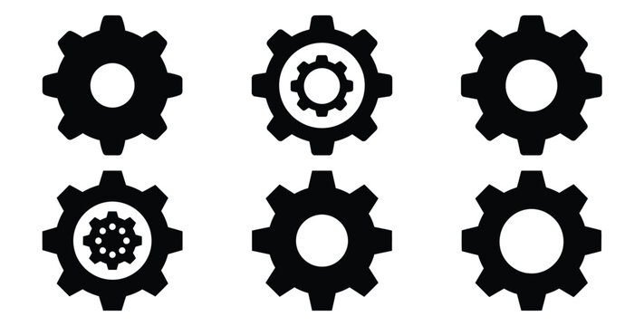 A black silhouette of a  resolution settings gear icon set. Simple graphic element.