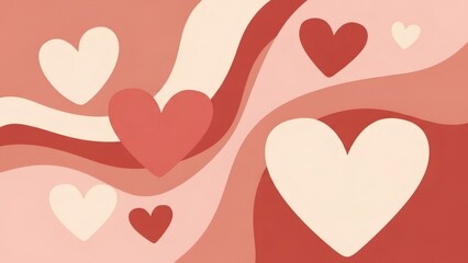 Abstract background with heart shape design in red and pink wavy flow. Modern concept of love, romance, or affection for Valentines Day.