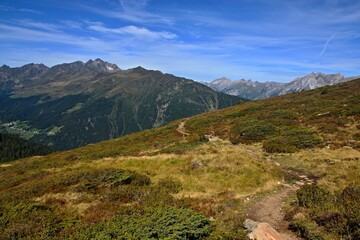 Austrian Alps - view of the peaks in Lechtal Alps from the footpath to chalet Ascher Hutte
