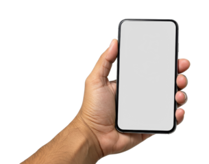 Hand holding a smartphone with a blank screen, perfect for showcasing custom content, applications, user interface designs, or digital advertising campaigns.
