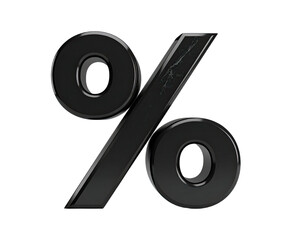 Glossy, black three-dimensional percentage symbol on an isolated black background © Cepi