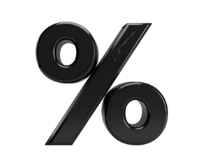 Glossy, black three-dimensional percentage symbol on an isolated black background