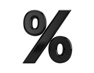 A glossy black percent symbol angled with a dark background